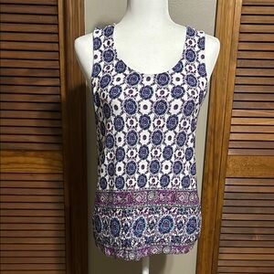 Loveappella White and Purple Scoop Neck Sleeveless Tank Top
